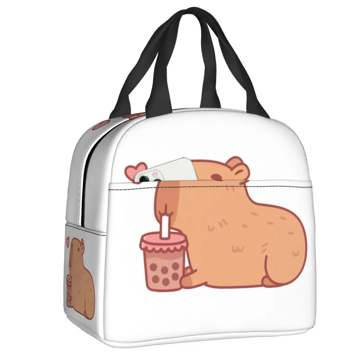 Custom Cute Capybara Chilling With Bubble Tea Insulated Lunch Tote Bag for Women Portable Thermal Cooler Food Lunch Box Travel