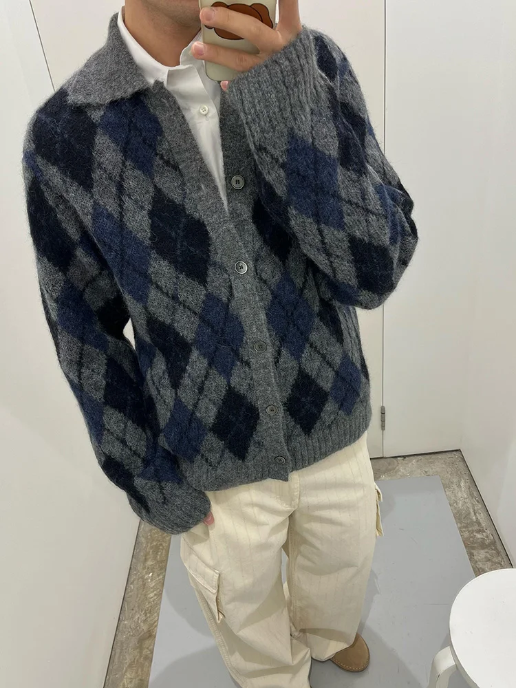 

Свободный повседневный вязаный свитер с бриллиантами, синий глаз, шерсть и мутоновая смесь, открытый кардиган, жилет для молодежи, осень-зима, моя