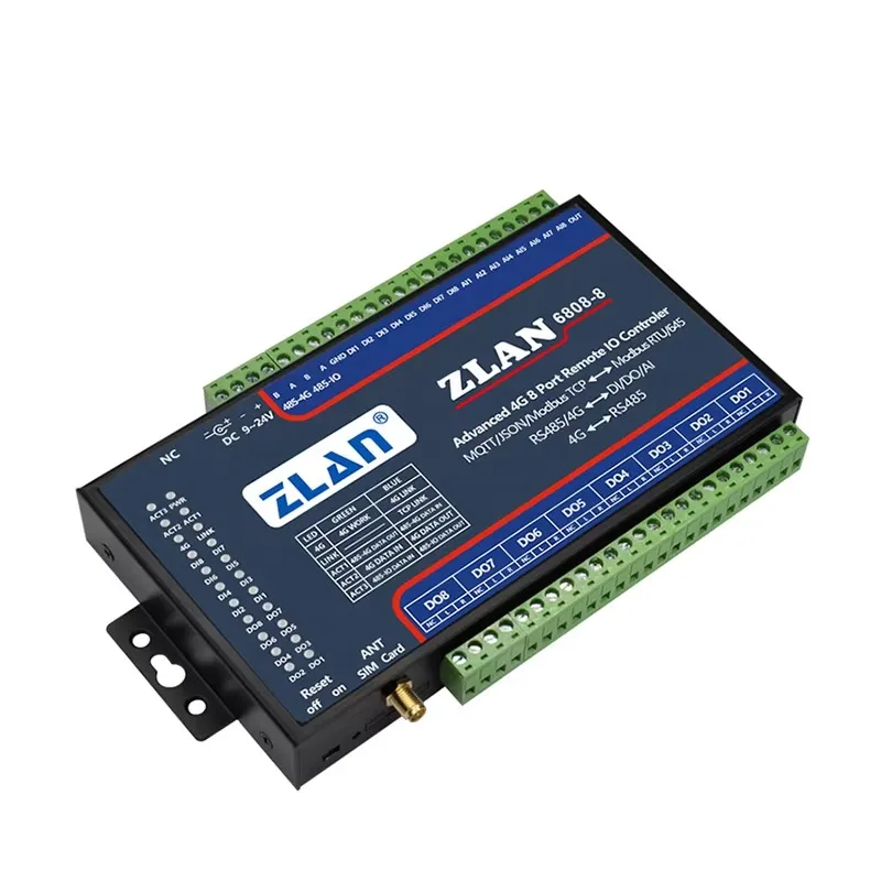4G Modbus gateway JSON MQTT RS485 8 ports DI/DO/AI ethernet io ZLAN6808-8