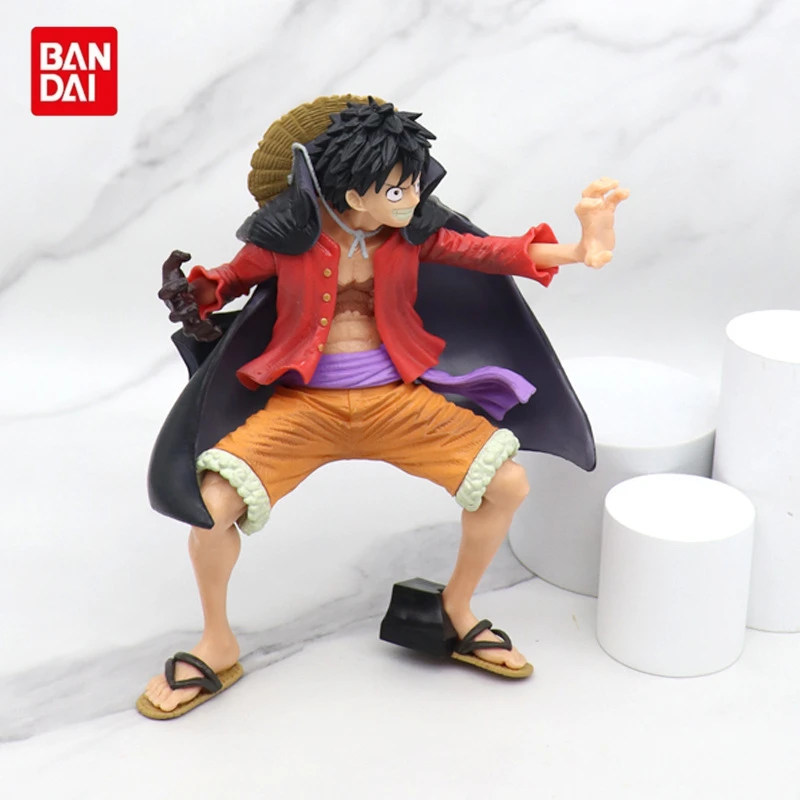 

BANDAI Anime Figure Heroes One Piece Monkey D Luffy Cloak Battle Suit Crouching Model Pirate King Collectible Ornament Toy Gift