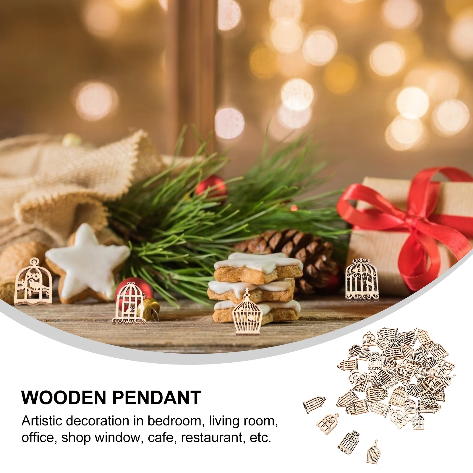 

50Pcs Wooden Bird Cage Hanging Ornaments Creative Festival Decorations Delicate Hollow-Out Wood Craft for Party Wedding