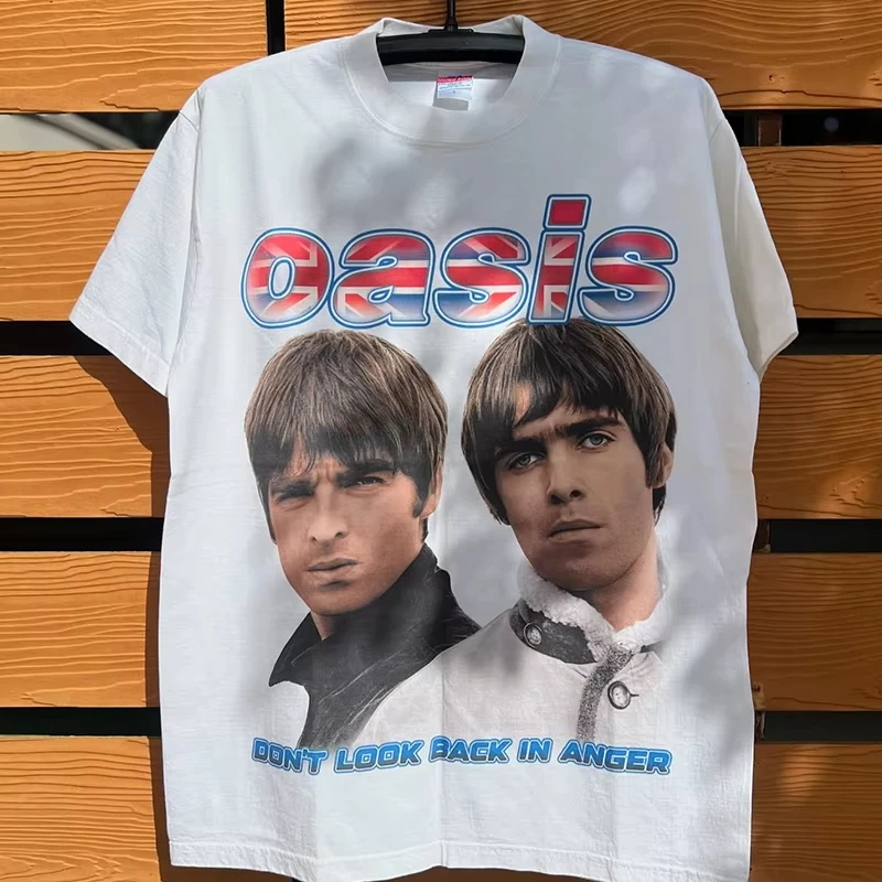 

2025 Oasis Rock Band Short Sleeve T-shirt Vibe Fashion Portrait Print Advanced Sense of American High-quality Unisex Summer Tee