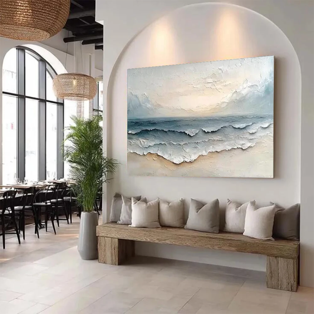 100% handmade sea view Murals Abstract Oil Painting On Canvas Thick image Living Room Decor Wall Art Picture Modern Home Pendant