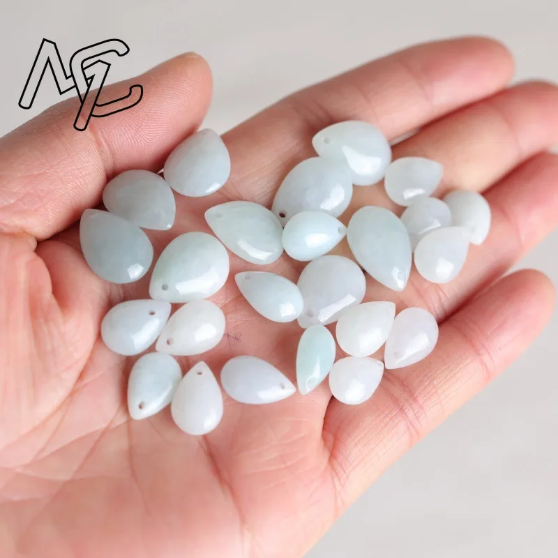 5PC Natural Jade Emerald Water Droplet Beads Accessories DIY Earrings Pendant Charm Jewellery Fashion Hand-Carved Amulet Gift view 2