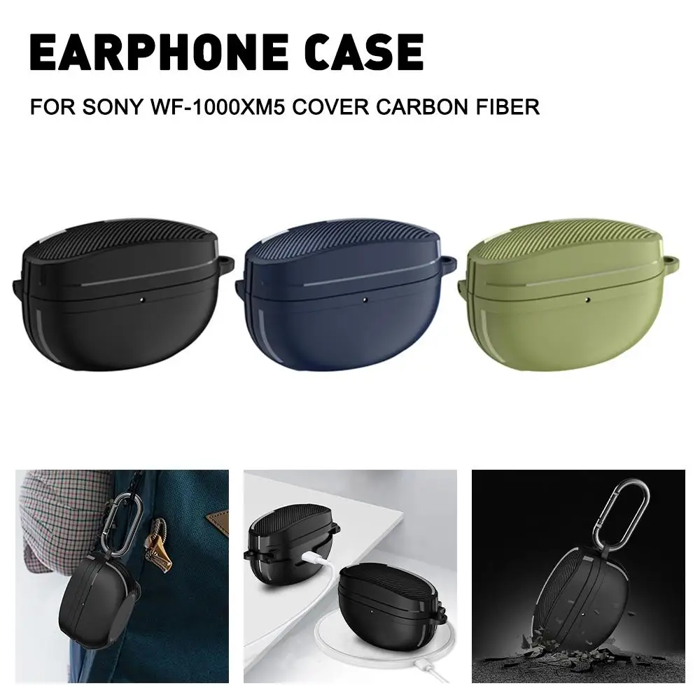 For Sony WF-1000XM5 Cover Carbon Fiber Protective Cover Cases Hook Earphone Luxury Leather Bluetooth Shockproof Shell Cow U9D4