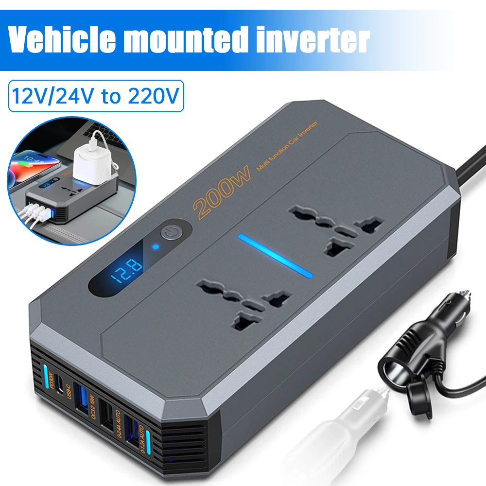 

200W Car Inverter DC 12V to AC 110V 220V Car Inverter Converter Multi-function Socket Converter Car Inverter Power Adapter