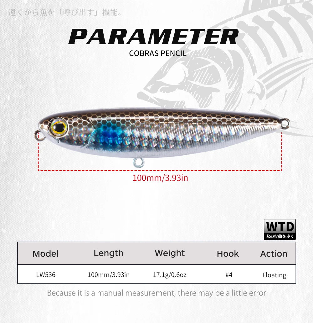 Hunthouse Schwimmende Topwater Bleistift Angelköder Harte Köderoberfläche WTD Wobbler Trolling 100/90/60 mm Salzwasser für Bass Tackle – Detail 6