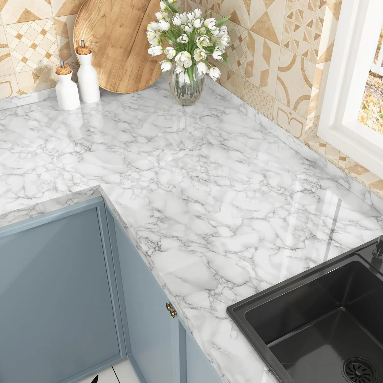 DIY 55cm Marble Self-adhesive Wallpaper Bathroom Kitchen Dining Room Cabinet Countertop Wall Sticker Waterproof And Mildew Proof