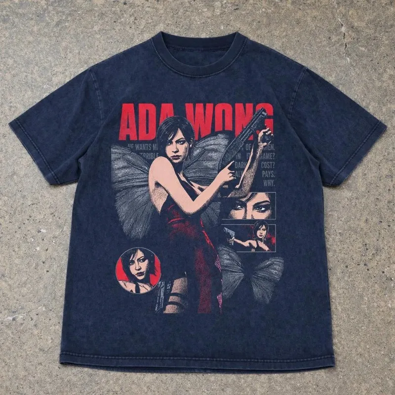 Retro Ada Wang T-shirt Horror Game Peripheral Men's T-shirt Summer New Unisex T-shirt