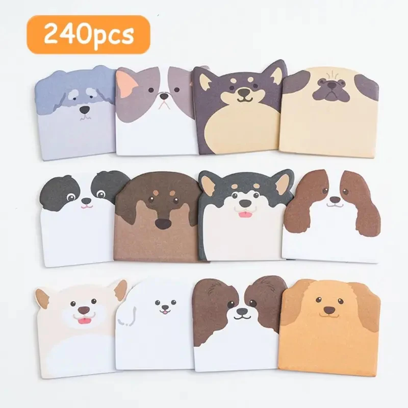 240cps Notebook Planner Cartoon Sticky Notes Dog Cat Animal Shaped Memo Pad Writing Pads Self-Adhesive Notepad School Supplies