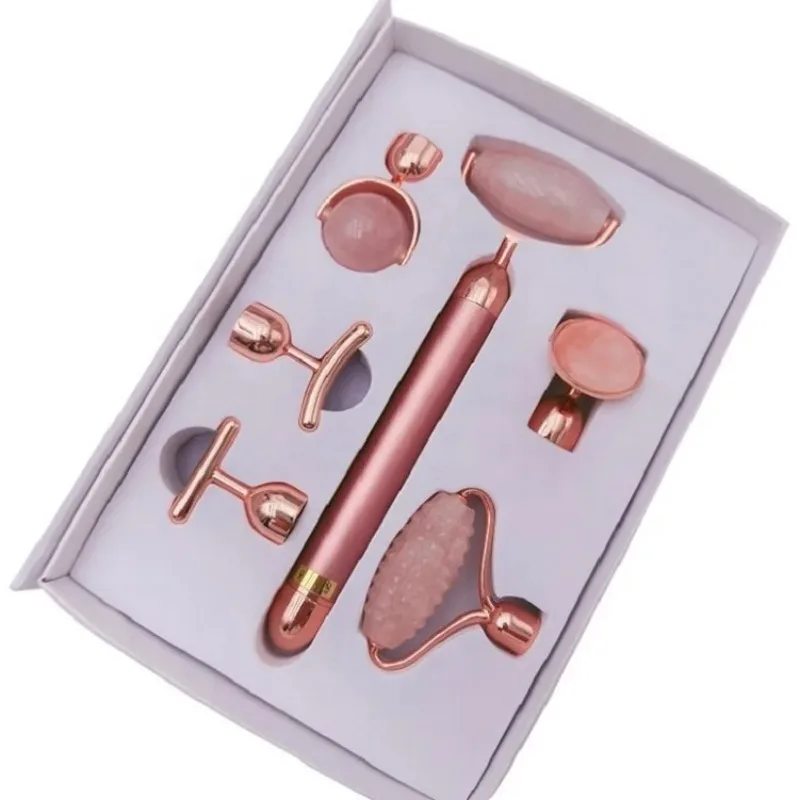 Electric 5‑in‑1 Facial Massage Stick Vibrating Rose Quartz Jade Roller Home Skin‑Care Accessory