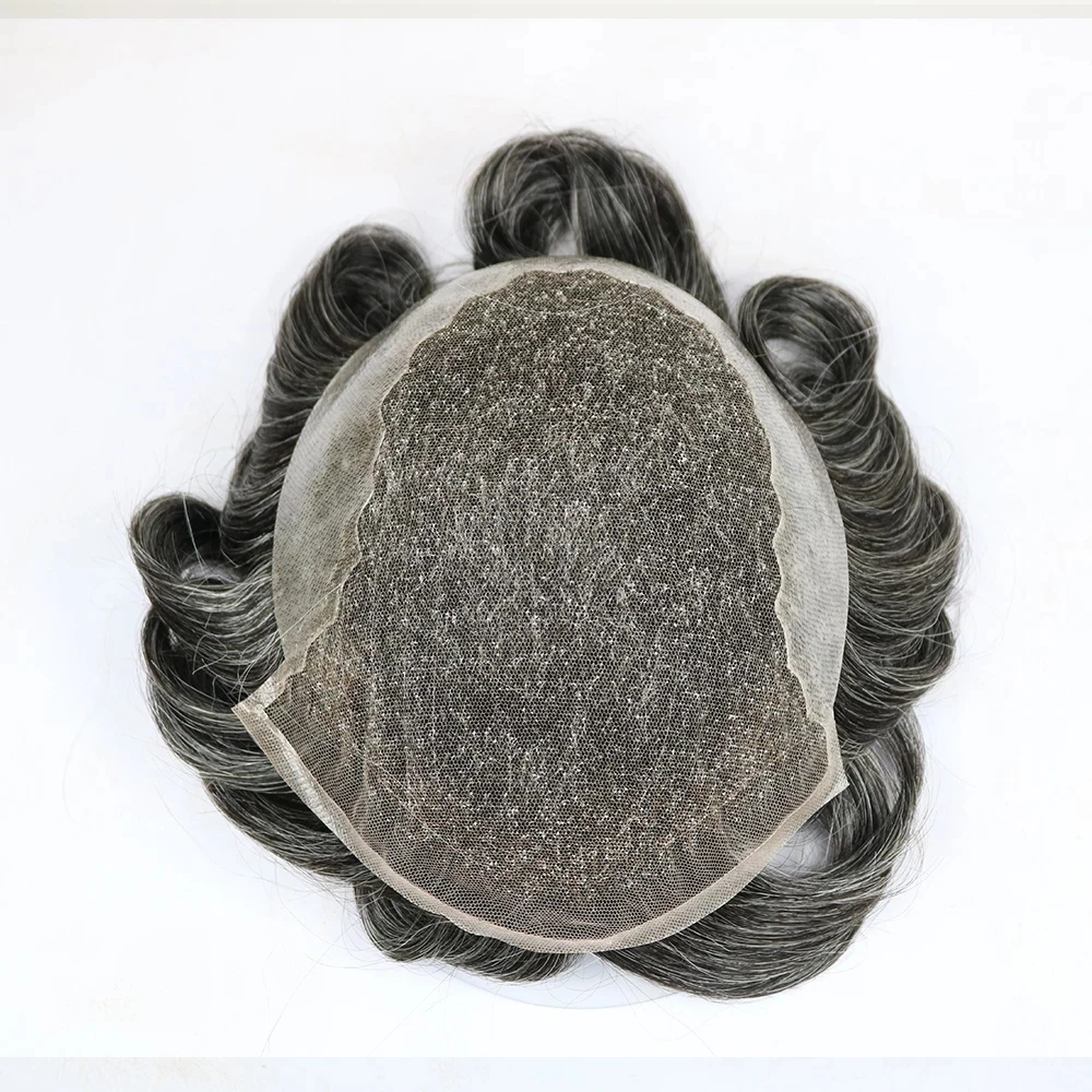 Herren-Toupet, Echthaar-Perücken, unsichtbarer Haaransatz, Q6, französisches Lace-Front- und PU-Basis-System, männliches Haarersatzsystem, Haarprothese. – Detail 6