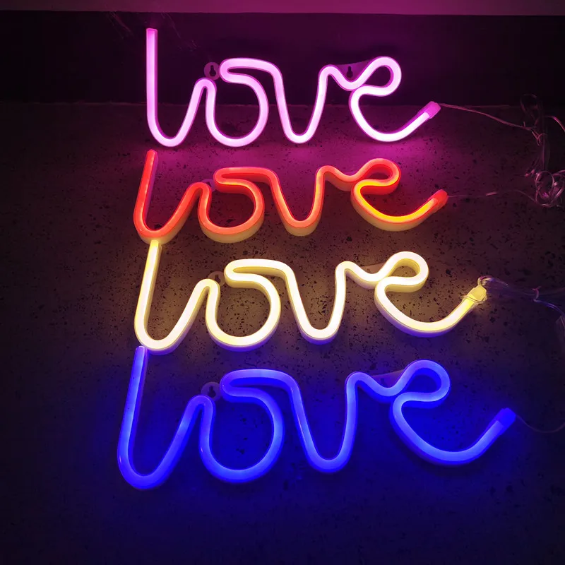 

34×13cm LED Neon Lights Love Shape Night Light Sign Lamp Battery Powered Nightlight Indoor Valentines Wedding Birthday Decor