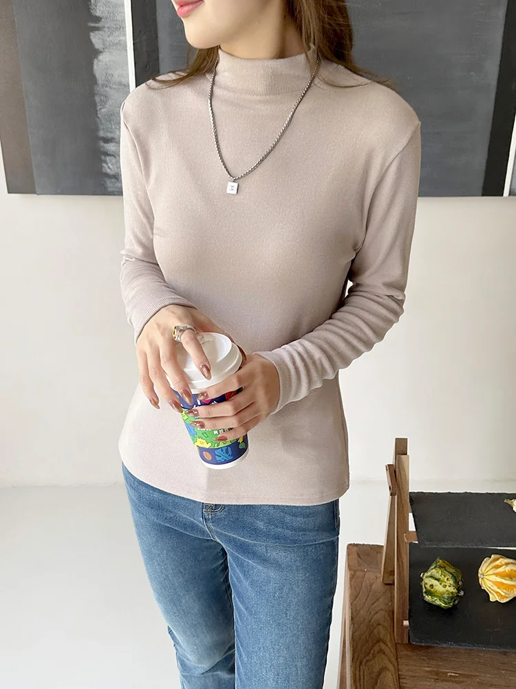 

Осень-зима, теплая длинная све, мягкая, приятная для кожи, теплая, впитывающая пот, утягивающая, универсальная женская футболка Sle