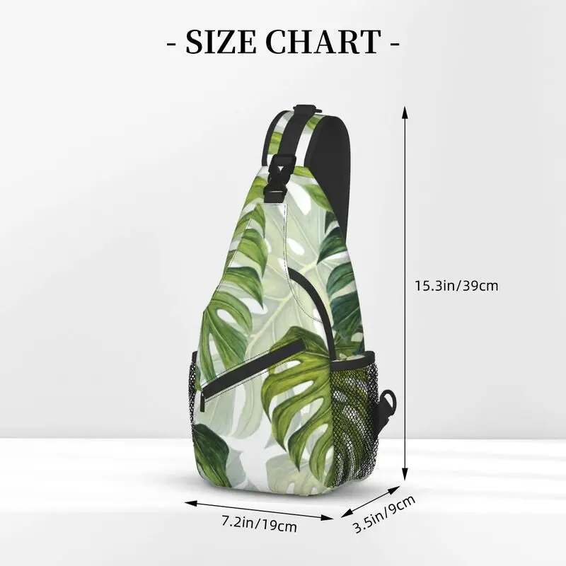 Monstera Leaf Tropical Plants Pattern Sling Crossbody Chest Bag Men Summer Botanical Leaves Shoulder Backpack for Traveling