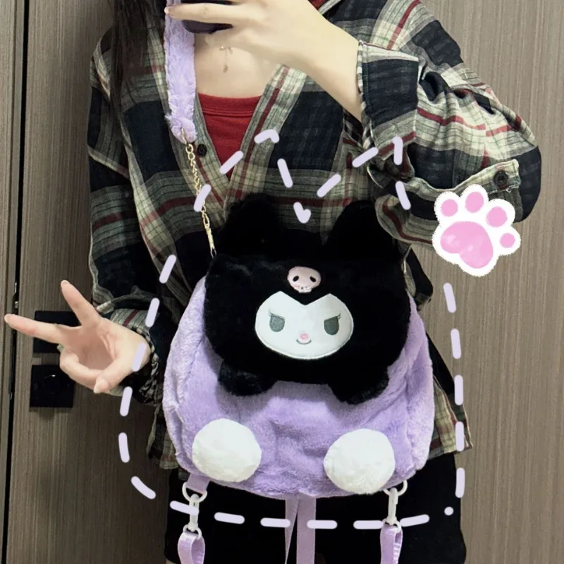 

Xiuya Kuromi Womens Shoulder Bag Cute Small New Fashion Plush Kawaii Casual Backpacks Luxury Designer Daily Female Crossbody Bag