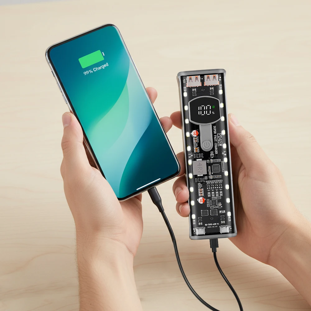 8x18650 قوة البنك حالة PD 22.5 واط 45 واط شحن سريع شاشة LED شفافة حافظة بطاريات صندوق USB + منفذ Type-C للهواتف الذكية #1
