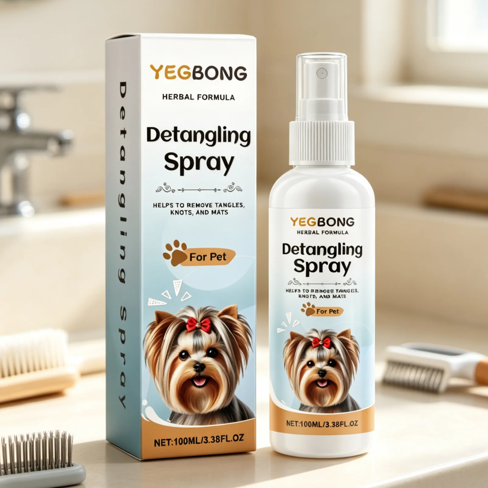 YEGBONG Dog Detangler Spray Soft Smooth Frizz Easy to Comb Fresh Fragrance Prevent from Tangling Nourishing Pet Hair Spray 100ml view 3