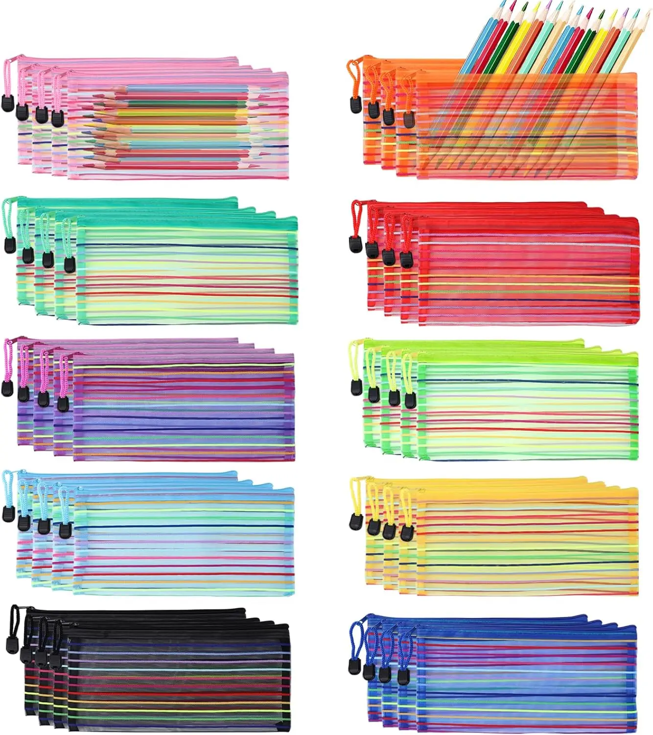 

40 Pack Mesh Zipper Pouch Bulk for Pencils, Small Storage Bags for School Office Travel, 10 Colors