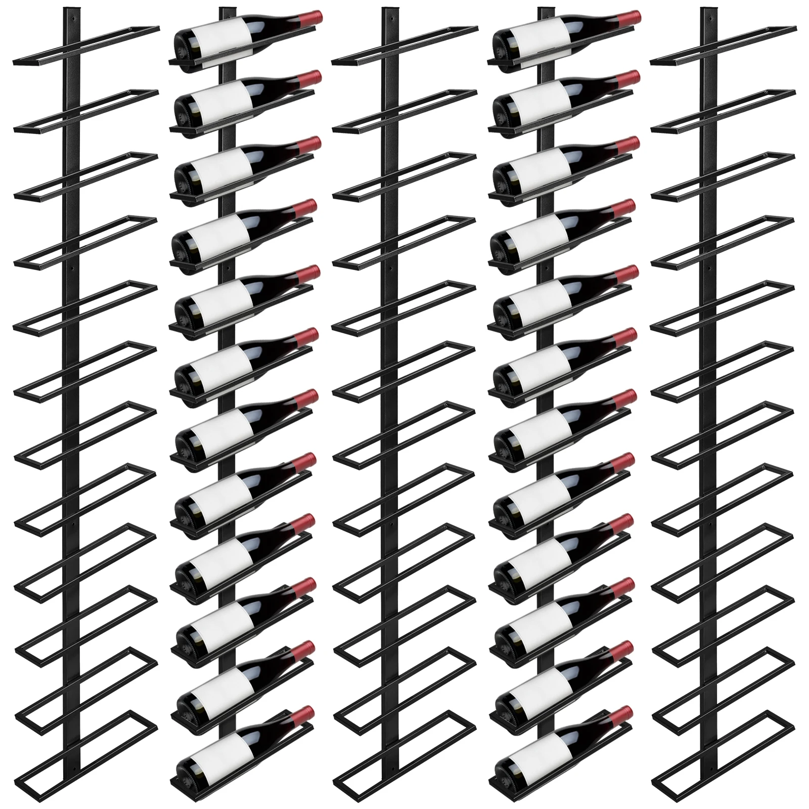 

5 упаковок настенной винной стойки для 60 бутылок вина, органайзер для хранения вина, держатель для дисплея, съемная настенная стойка для вина «сделай сам»