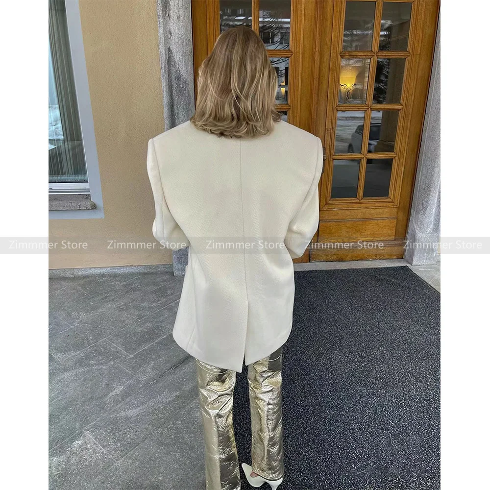 Women's High-end Fashion Spice Girl Style Silver Glossy Straight Leg Pants Casual Trousers