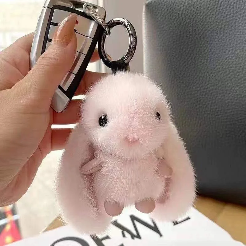 Artificial Mink Fur Small Rabbit Plush Pendant Car Keychain Pendant High-end Plush Schoolbag Charm Birthday Gift