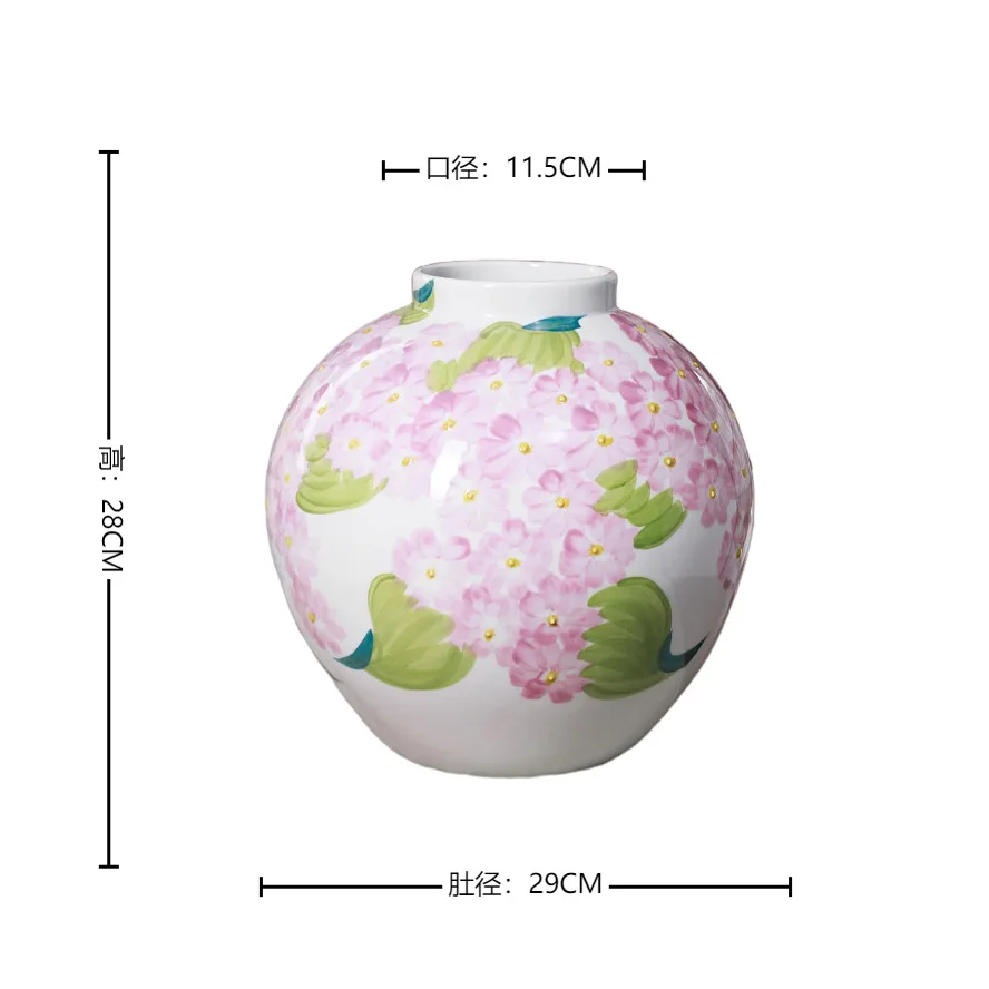 Pink petal pottery pot New Chinese general pot big belly bottle Living room hydroponic flower arrangement