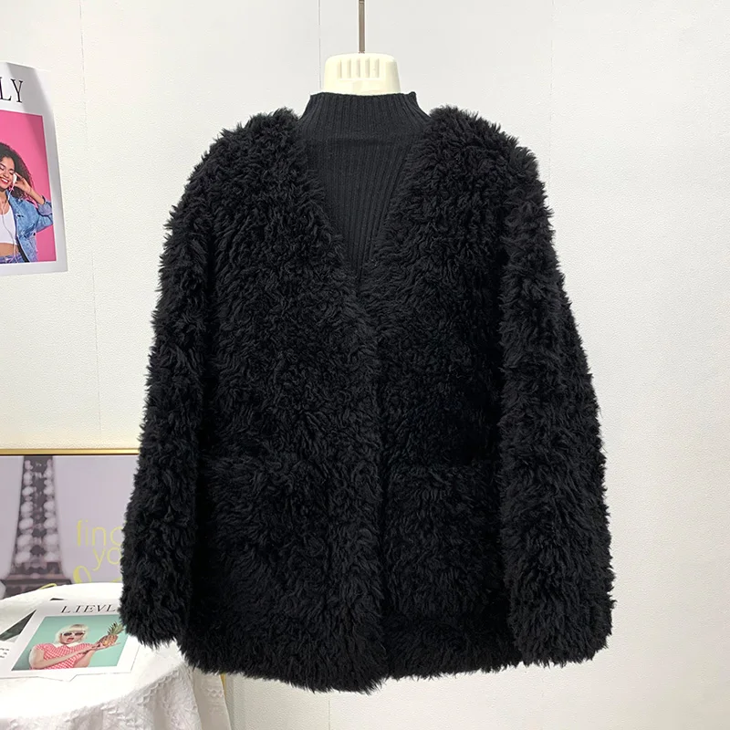 AYUNSUE Casual Fur Coats for Women 2023 Winter Sheep Shearing Jacket Women Wool Coats Fur Jackets New Streetwear Abrigos Mujer