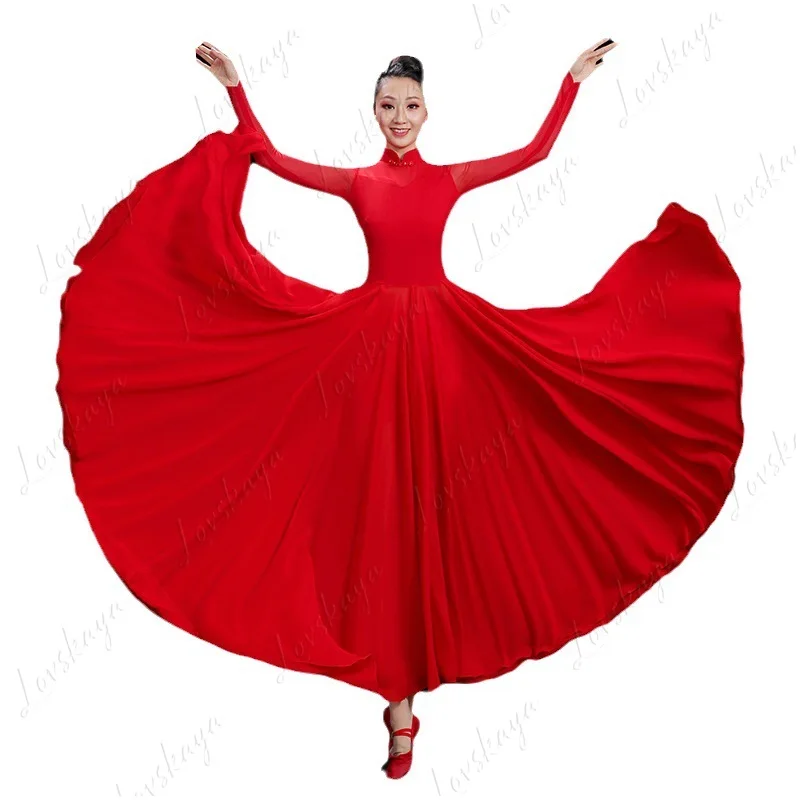 

Training Suit with Wide-swinging Long Female Dress, Wanjiang Classical Dance Performance Outfit, Flowing Chiffon Stage Attire