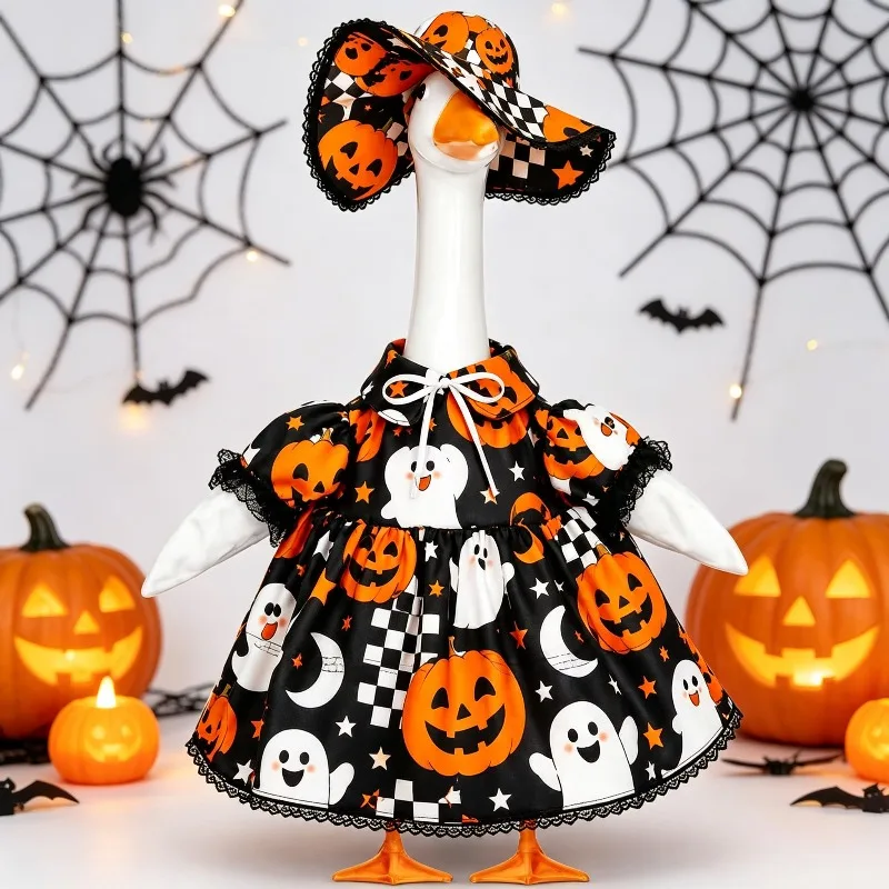 2026 New 23 Inch Porch Goose Costume Set Pumpkin Snowman for Christmas Halloween Thanksgiving Yard Decor (without Goose)