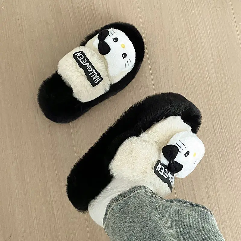 Hello Kitty Plush Slipper Miniso Anime Peripheral Cartoon Non-slip Thick Bottom Slipper Autumn Winter Wear-resisting Slipper