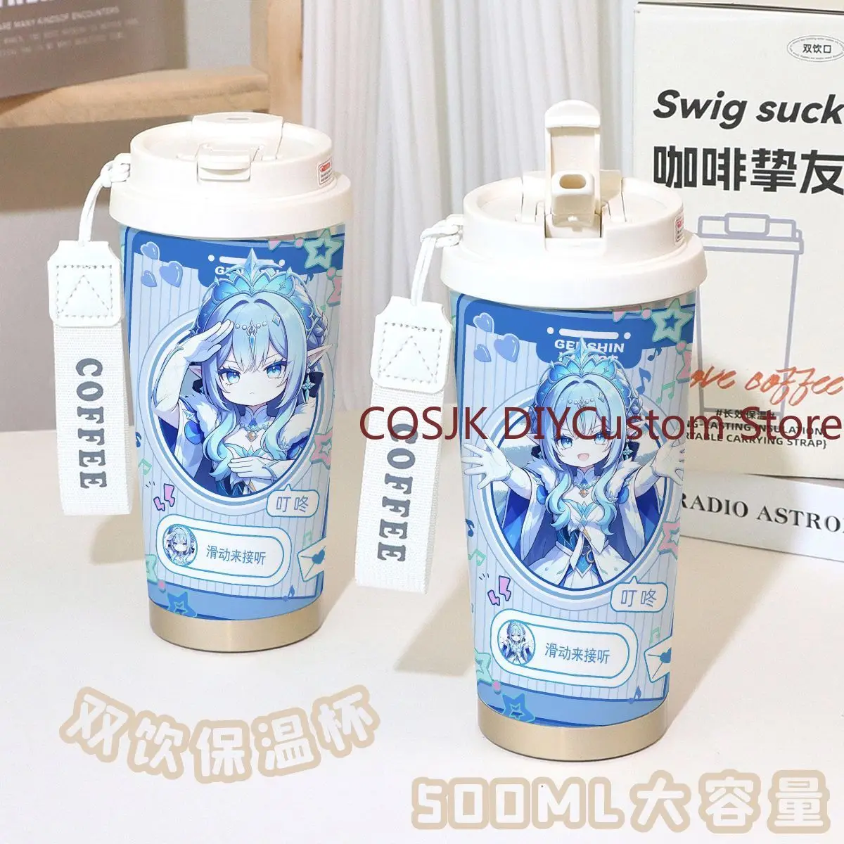 Game Genshin Impact Tsaritsa Anastasya Thermos Cup 316 Stainless Steel Dual‑Use Large Capacity Straw with Lanyard Water Bottle view 2