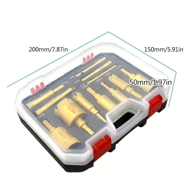 مجموعة منشار ثقب بلاط الحفر الجاف مكونة من 12 قطعة - للجرانيت والرخام والبلاط المصنوع من السيراميك الكامل/حفر الحجر