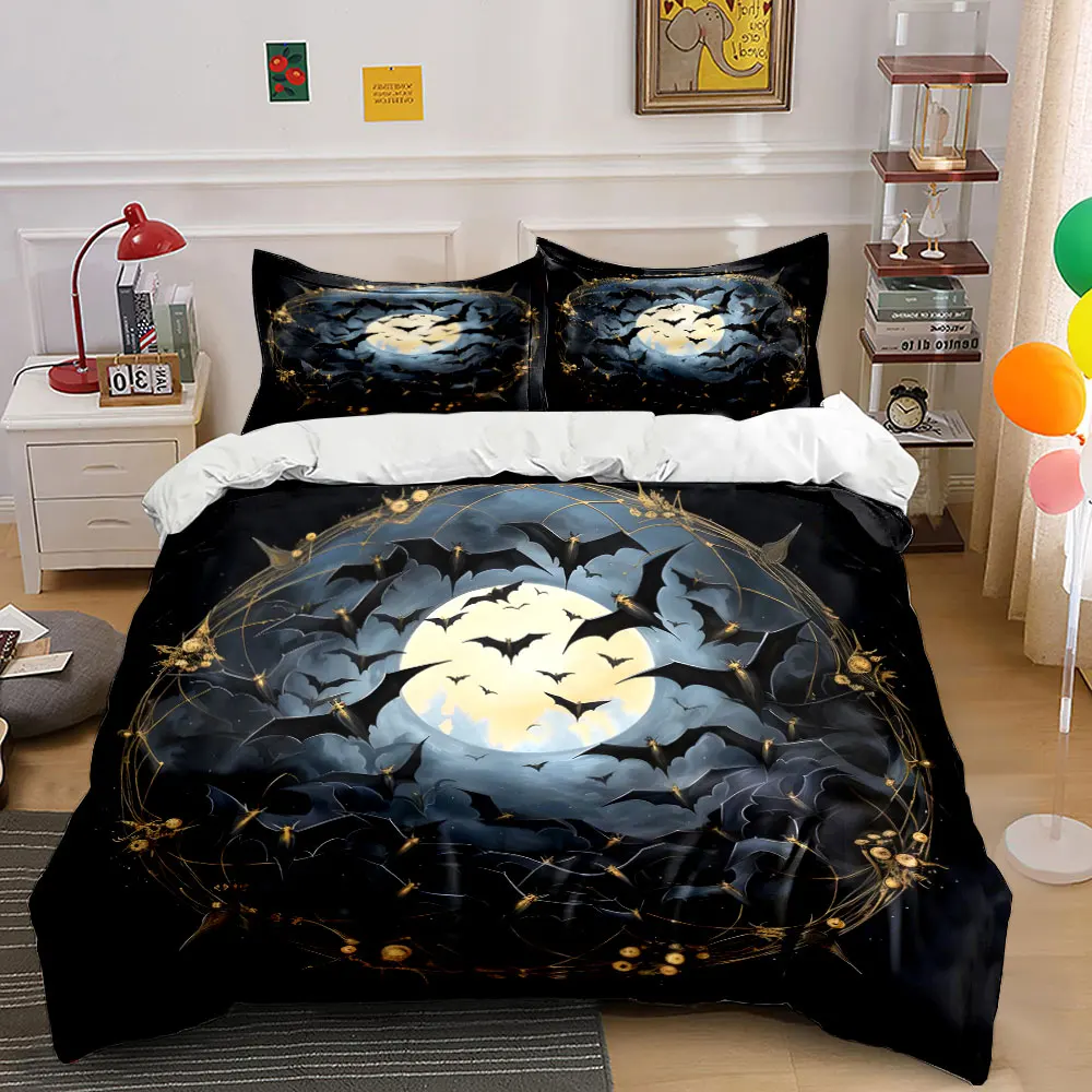 "Moonlit Bat Design Gift Set"  kid's and adults' bedroom decor, Exquisite three-piece bedding set gift