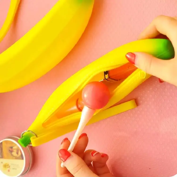 Jonvon Satone 1pcs Silicone Pencil Bags Cute Banana style Kawaii Pencil Bag Children School Bags Stationary Zipper Pencil Bag