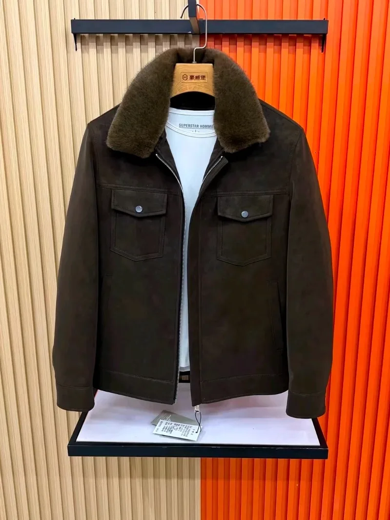 

High Quali Faionable Men's Jaet Coat Autumn Winter New Arrival Fur Collar Busin Sle Stand Fit Long Sve Zipper