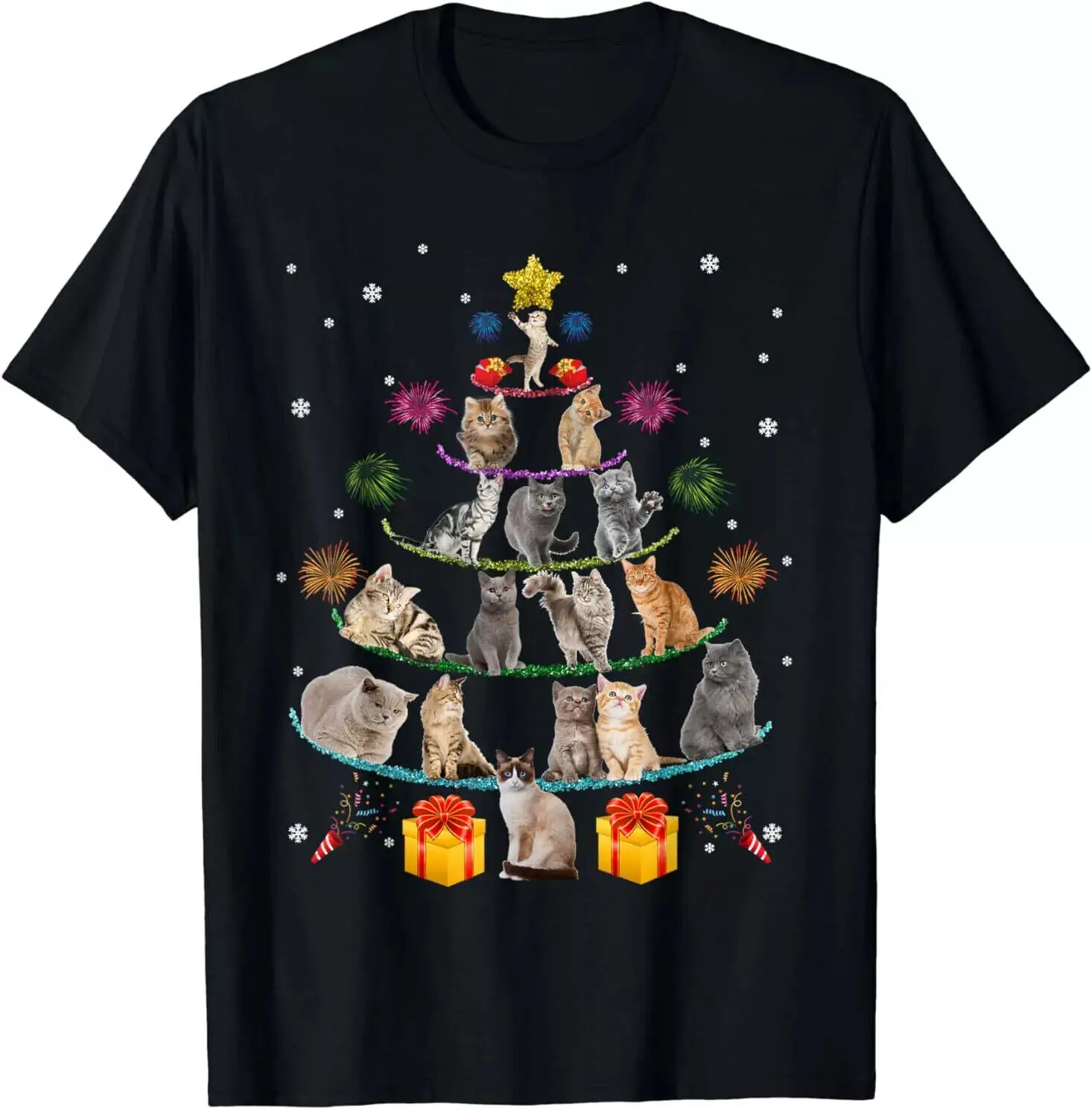 Arbre de Noël drôle de chats, lumières d'arbre de Noël, cadeau de chats