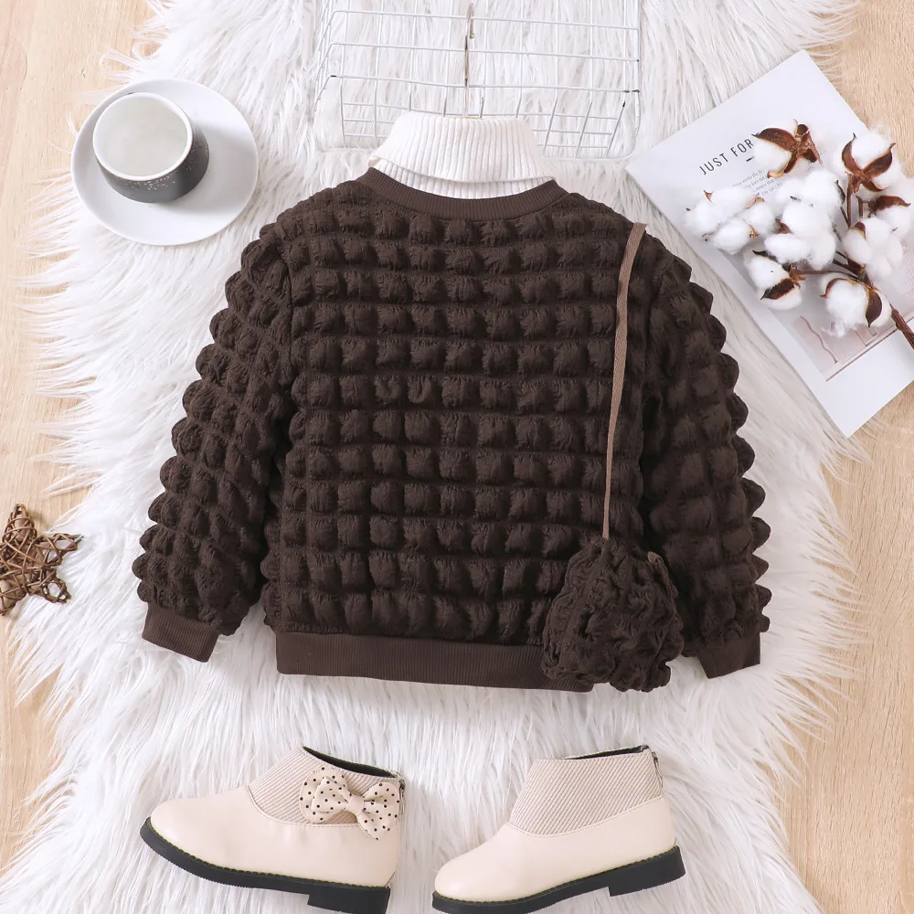 2023 New Arrivals Spring Autumn Children Long Sleeve Single Breasted Coffee Child Girls Clothes Sweater Overcoat 2-7T