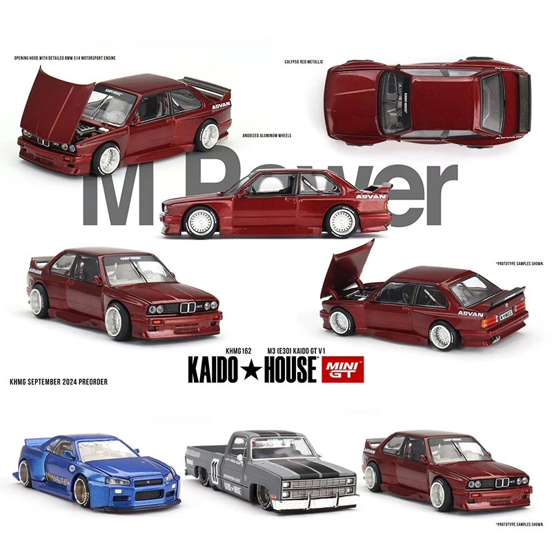 PreSale MINIGT KHMG162 1:64 M3 E30 Kaido GT V1 Openable Hood Diecast Car Model Kaido House