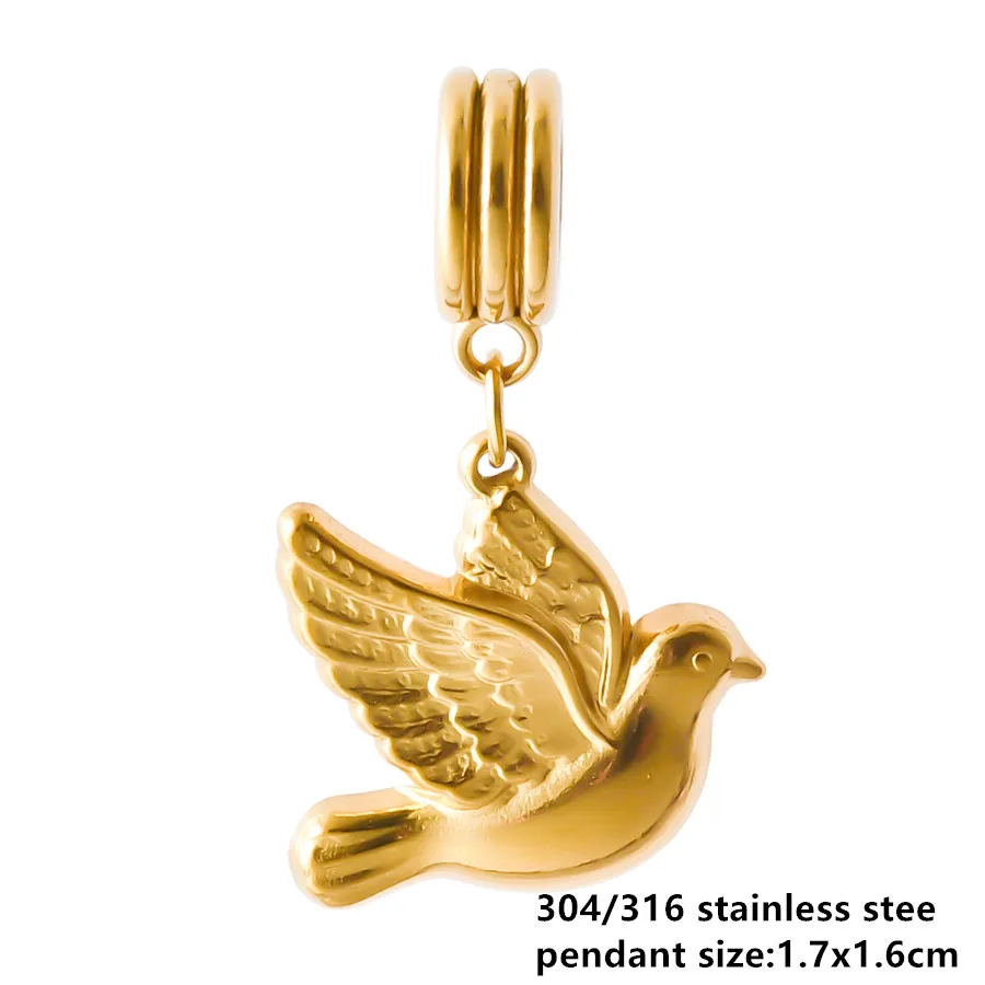 Goldfarbener kleiner Tieranhänger Ente Katze Taube Pferd Edelstahl Armband Armreif Anhänger für Schmuckherstellung handgemachte Dekoration – Detail 9
