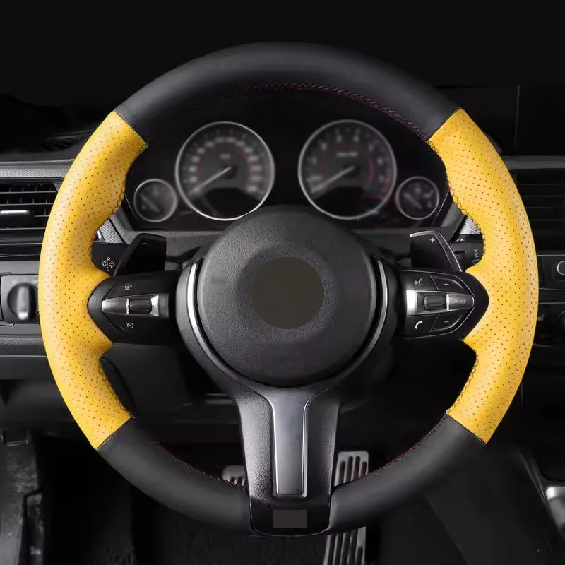 

Black Leather with Yellow Leather Car Steering Wheel Cover Car Accessoires for BMW M3 X1 X3 X5 BMW Series 3 5 7 BMW 118i 320li