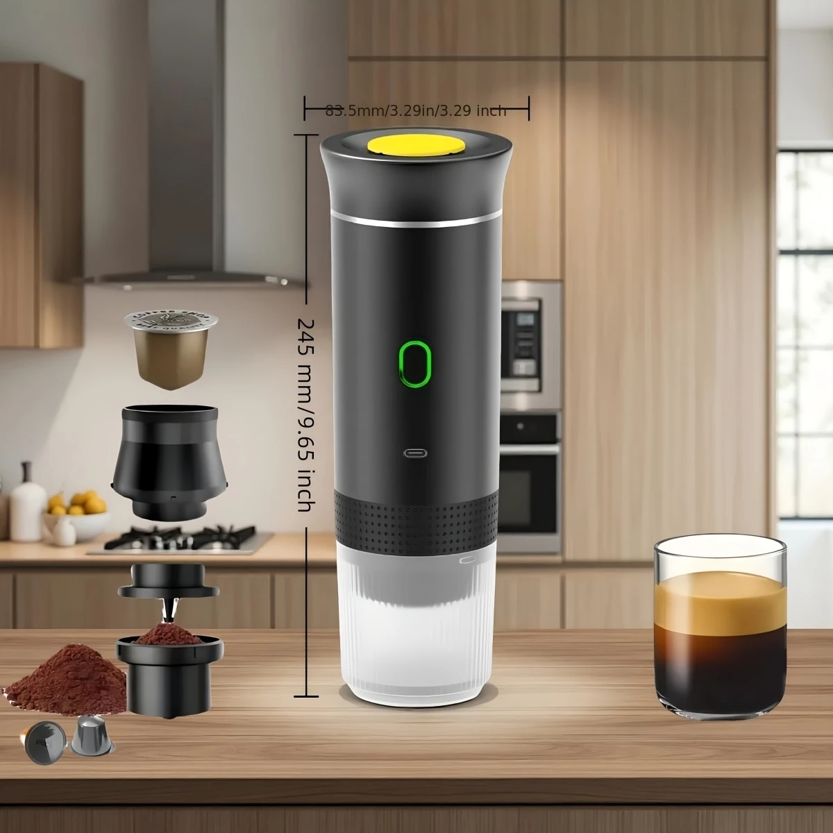 Macchina da caffè espresso portatile, macchina da caffè da viaggio ricaricabile 3 in 1, compatibile con caffè macinato, capsule Nespresso e Gusto, ide
