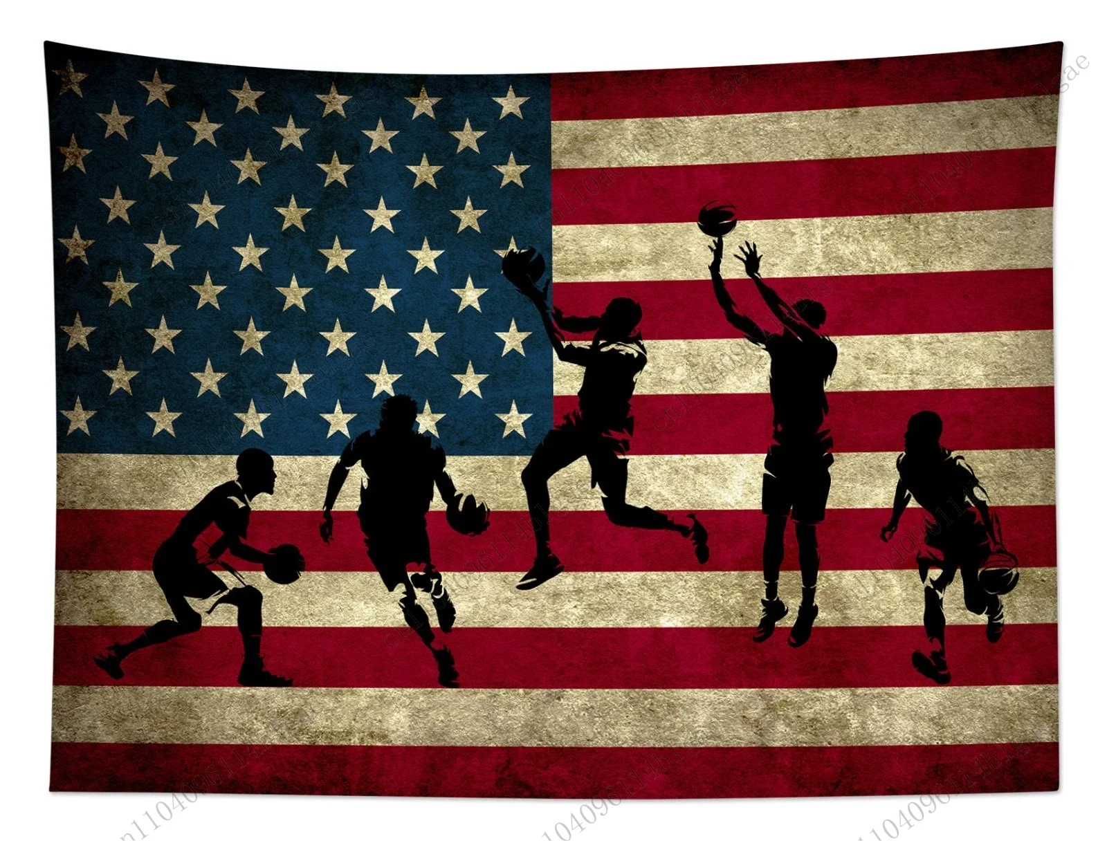 خمر العلم الأمريكي كرة السلة نسيج ديكور المنزل الرياضة الجدار شنقا لغرفة النوم، غرفة المعيشة كرة السلة المشجعين الدوري الاميركي للمحترفين #4