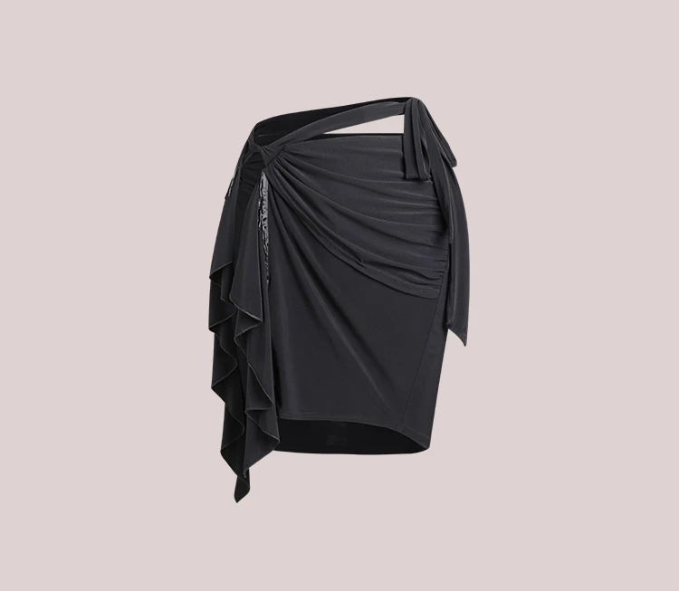 فستان رقص لاتيني مخصص للأطفال البنات بتصميم ملفوف نصف تنورة فستان رقص لاتيني مجوف بحاشية تنورة غير منتظمة #4