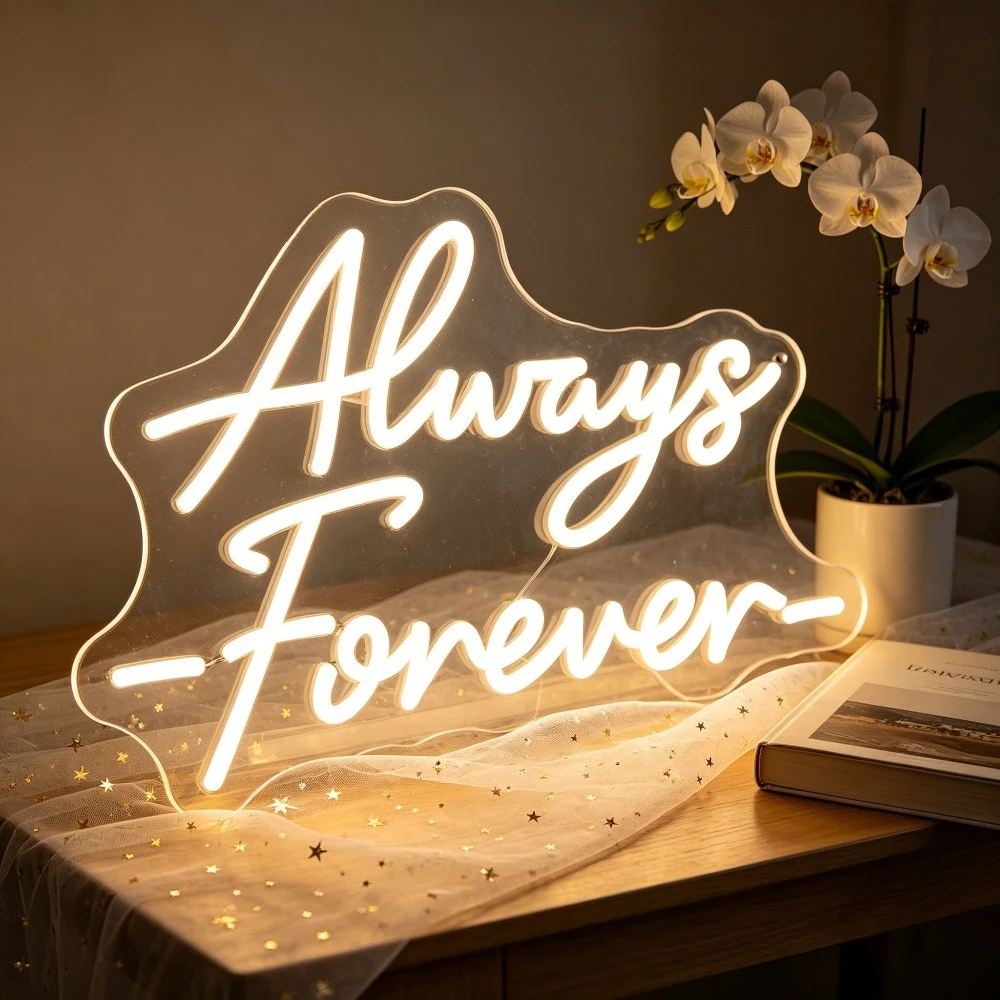 Always Forever Neon Sign LED Light for Bedroom Anniversary Wedding Gift USB Rechargeable Night Light Wall Art Sign Decoration