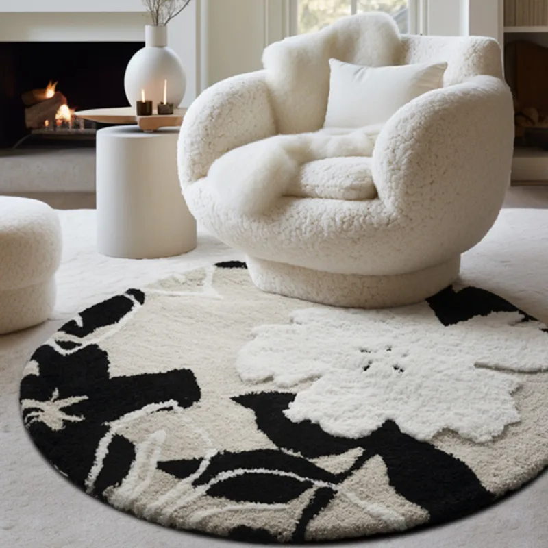 Round Plush Carpet French Style Luxury Circular Floor Rug Thickened Non Slip Soft Insulation Mat For Living Room Bedroom Bedside