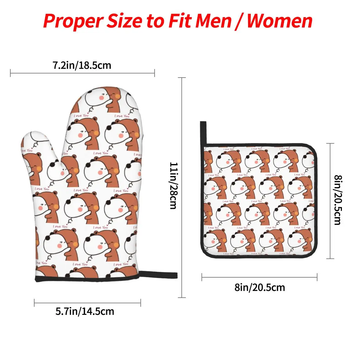 Bubu Dudu Panda And Brownie Bear Couple Oven Mitts and Pot Holder Sets of 4 for Baking Cooking BBQ Resistant Non-Slip Gloves