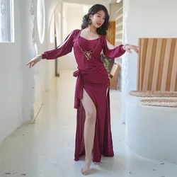 Belly Dance Costume Suit for Women Shaabi Balai Saidy Clothing Long Sleeves Robe+belt Girl's Oriental Belly Dancing Stage Outfit