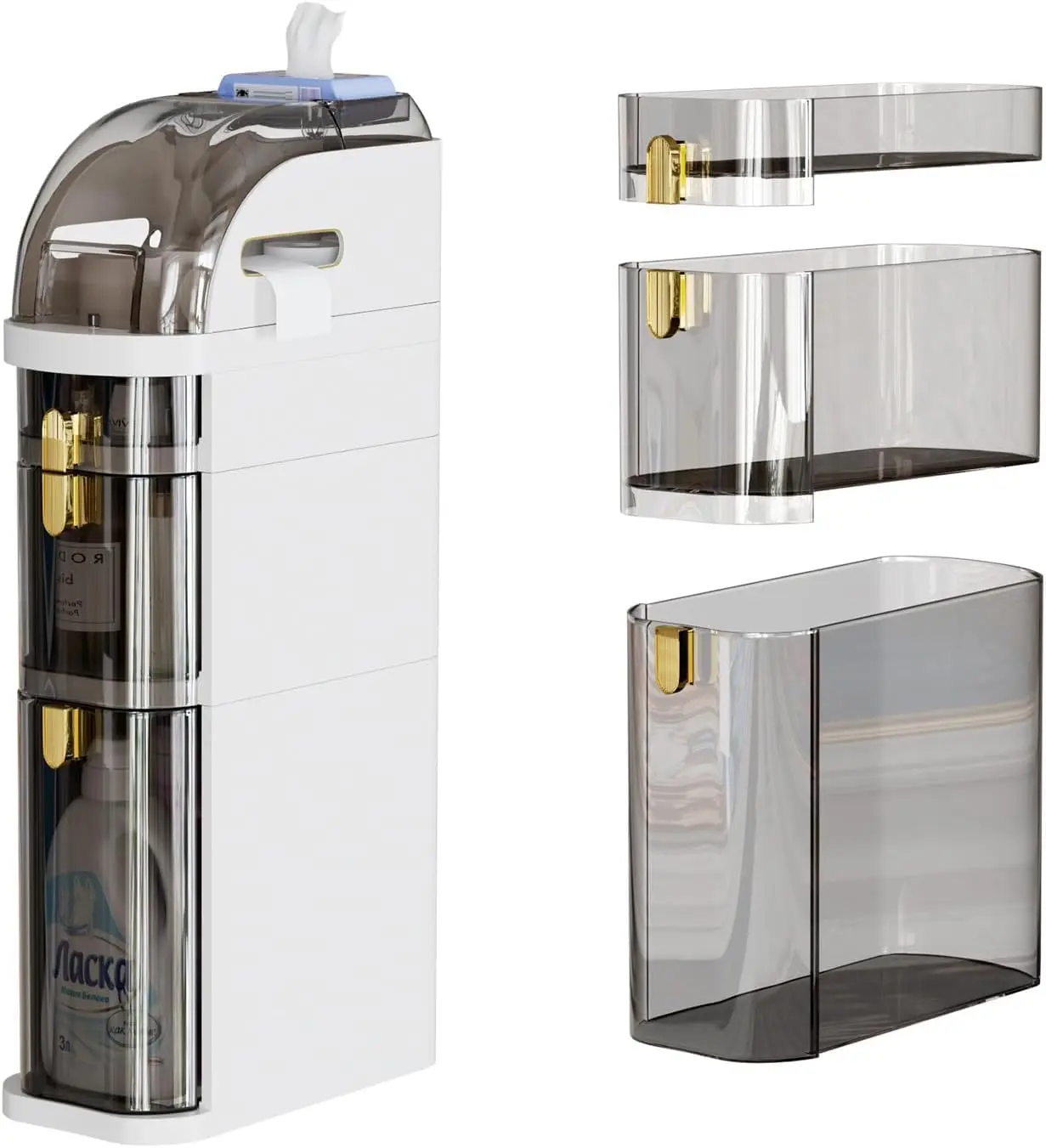 

Slim Bathroom Storage Cabinet with Drawers, 4-Tier Rolling Cart with Wheels, Narrow Plastic Organizer for Small Space Gap