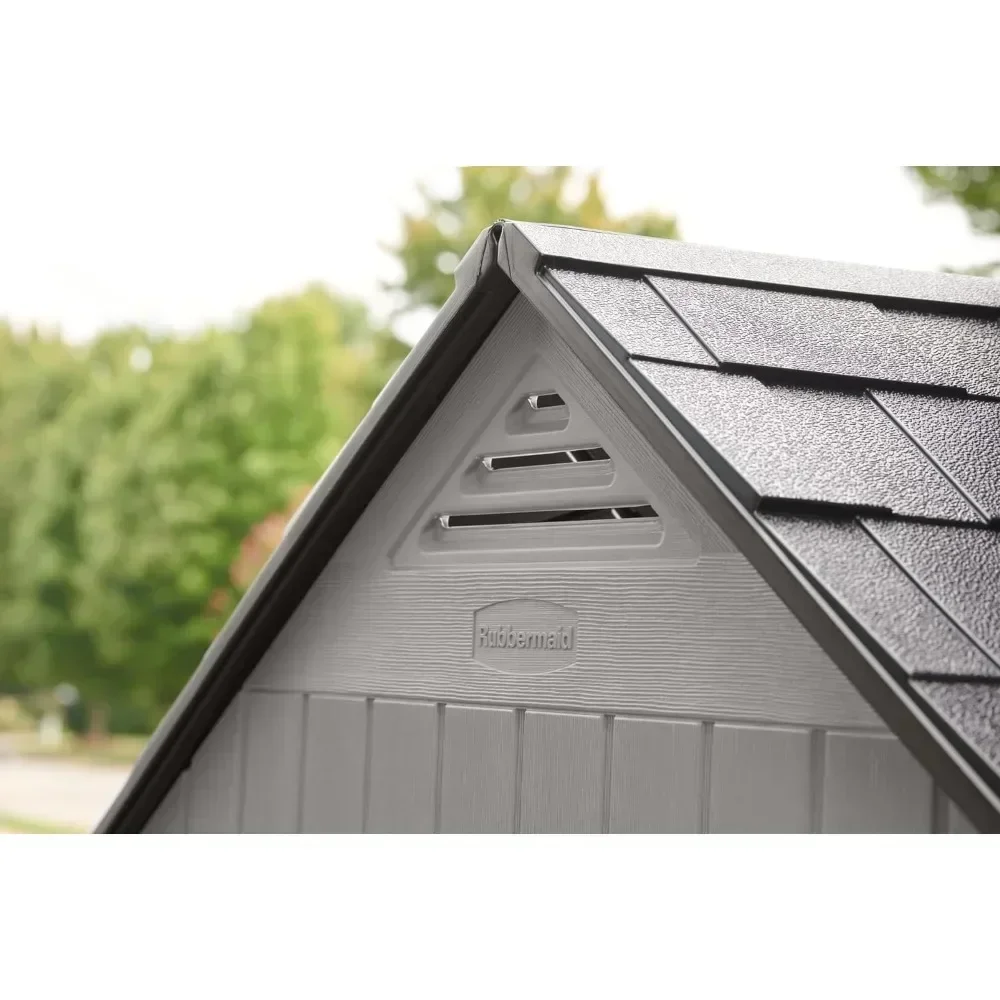 سقيفة تخزين خارجية من الراتنج مع أرضية (7 × 7 أقدام)، مقاومة للطقس، رمادي، تنظيم للمنزل/الفناء الخلفي/أدوات الحديقة #2